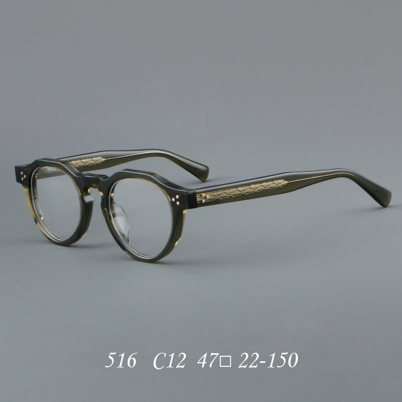 
Monturas de gafas redondas retro de acetato con puente de cerradura elevado y remaches en las esquinas