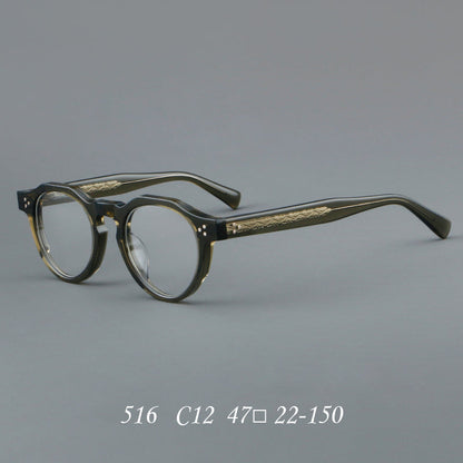 
Monturas de gafas redondas retro de acetato con puente de cerradura elevado y remaches en las esquinas - Imagen 8