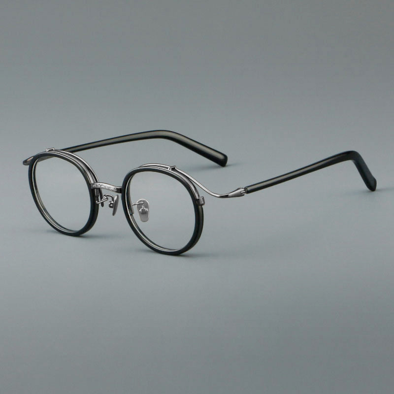 
Montura de gafas redondas retro de acetato con puente de metal fino y detalles laterales