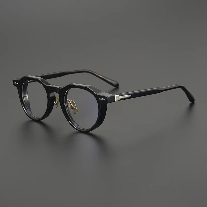 
Monturas de gafas panto de acetato con esquinas de ceja definidas y detalle de varilla de metal - Negro
