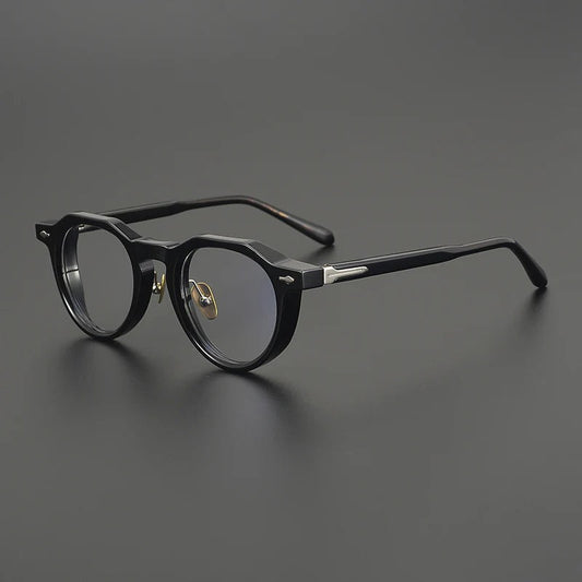 Monturas de gafas panto de acetato con esquinas de ceja definidas y detalle de varilla de metal