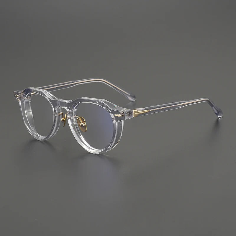 
Monturas de gafas panto de acetato con esquinas de ceja definidas y detalle de varilla de metal