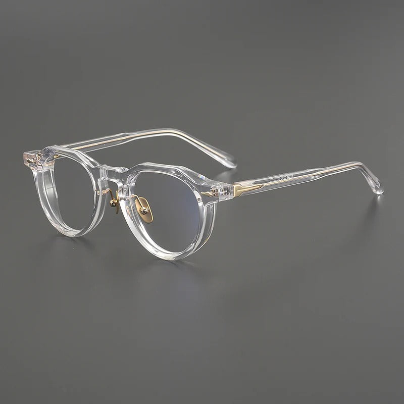 
Monturas de gafas panto de acetato con esquinas de ceja definidas y detalle de varilla de metal - Transparente