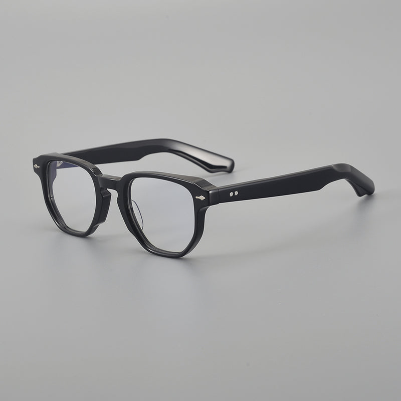 
Montura de gafas retro de acetato cuadrado con frente plano y patillas gruesas