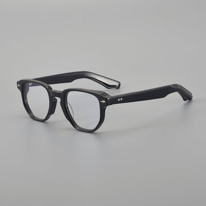
Montura de gafas retro de acetato cuadrado con frente plano y patillas gruesas