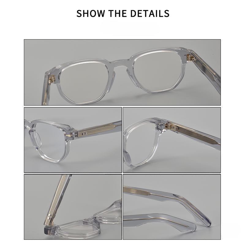 
Montura de gafas retro de acetato cuadrado con frente plano y patillas gruesas