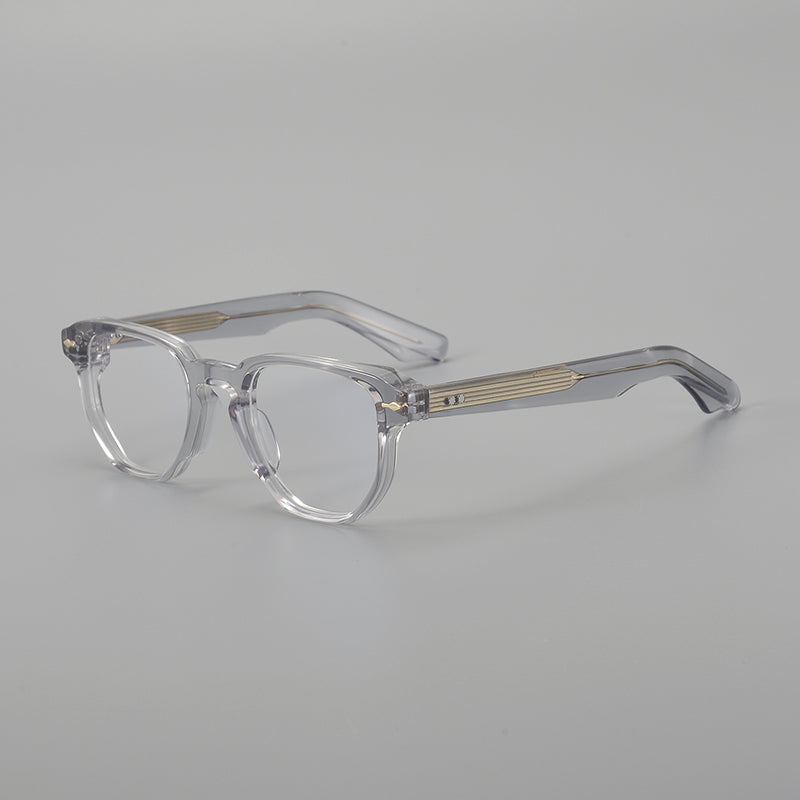 
Montura de gafas retro de acetato cuadrado con frente plano y patillas gruesas - Gris Translúcido
