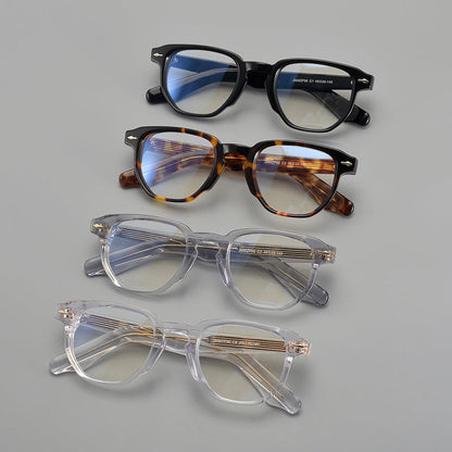 
Montura de gafas retro de acetato cuadrado con frente plano y patillas gruesas - Imagen 7