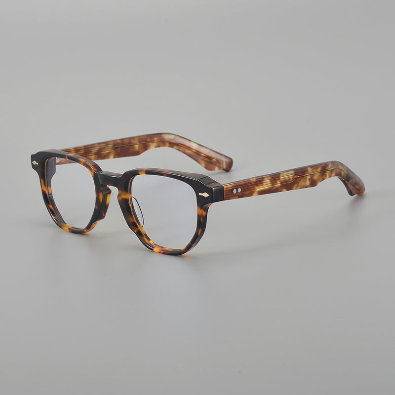 
Montura de gafas retro de acetato cuadrado con frente plano y patillas gruesas
