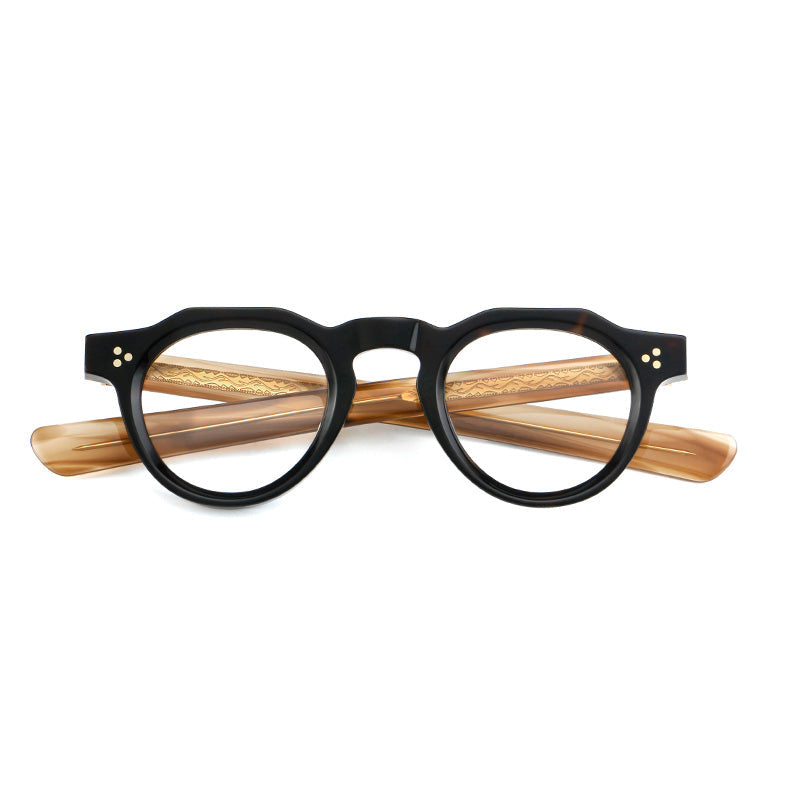 
Monturas de gafas vintage de acetato con forma geométrica, borde superior facetado y puente de cerradura - Imagen 5