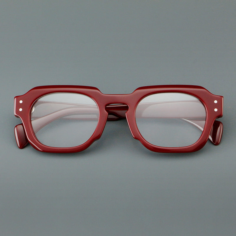 
Monturas de gafas retro cuadradas de acetato con bordes gruesos esculpidos y remaches en las esquinas - Imagen 2