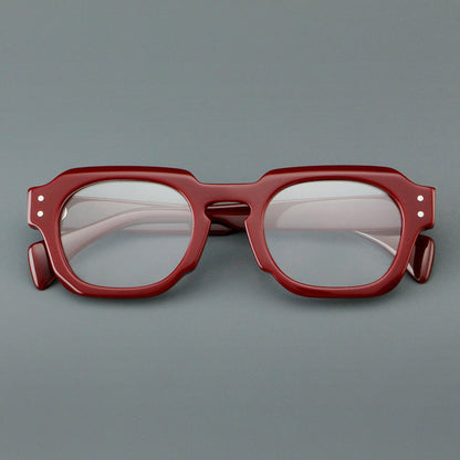 
Monturas de gafas retro cuadradas de acetato con bordes gruesos esculpidos y remaches en las esquinas - Imagen 2