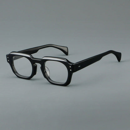 
Monturas de gafas retro cuadradas de acetato con bordes gruesos esculpidos y remaches en las esquinas