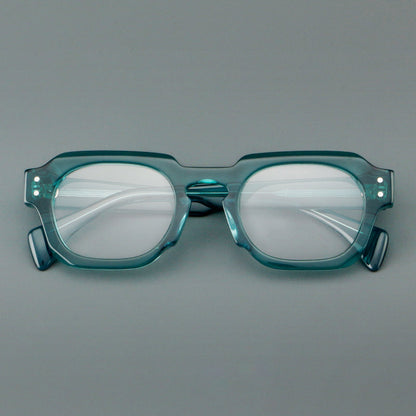 
Monturas de gafas retro cuadradas de acetato con bordes gruesos esculpidos y remaches en las esquinas - Imagen 3
