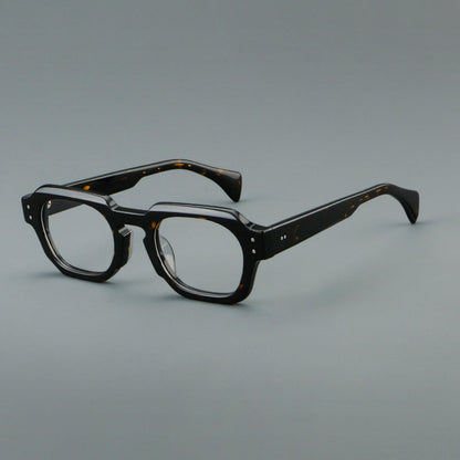 
Monturas de gafas retro cuadradas de acetato con bordes gruesos esculpidos y remaches en las esquinas - Imagen 4