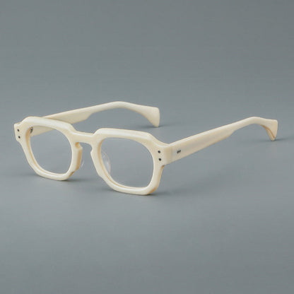 
Monturas de gafas retro cuadradas de acetato con bordes gruesos esculpidos y remaches en las esquinas - Imagen 6