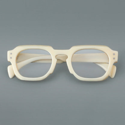 
Monturas de gafas retro cuadradas de acetato con bordes gruesos esculpidos y remaches en las esquinas - Imagen 7