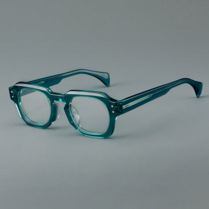 
Monturas de gafas retro cuadradas de acetato con bordes gruesos esculpidos y remaches en las esquinas - Imagen 8