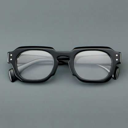 
Monturas de gafas retro cuadradas de acetato con bordes gruesos esculpidos y remaches en las esquinas - Imagen 9