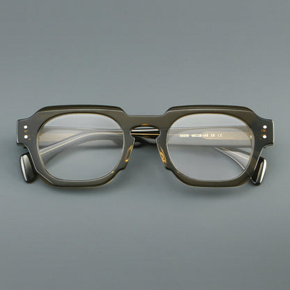 
Monturas de gafas retro cuadradas de acetato con bordes gruesos esculpidos y remaches en las esquinas - Imagen 11