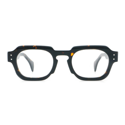 
Monturas de gafas retro cuadradas de acetato con bordes gruesos esculpidos y remaches en las esquinas - Imagen 14