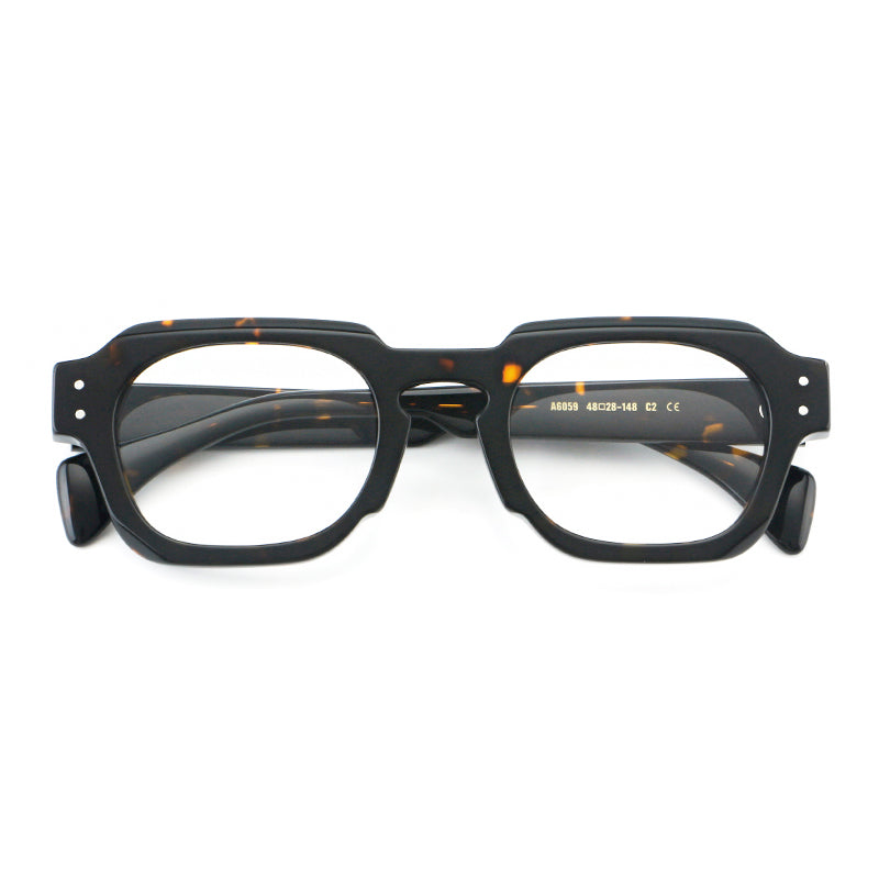 
Monturas de gafas retro cuadradas de acetato con bordes gruesos esculpidos y remaches en las esquinas - Imagen 15