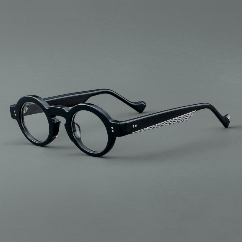 
Montura de gafas retro ovalada de acetato, aros completos profundos y varillas anchas