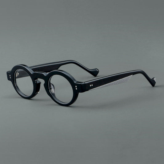 Montura de gafas retro ovalada de acetato, aros completos profundos y varillas anchas