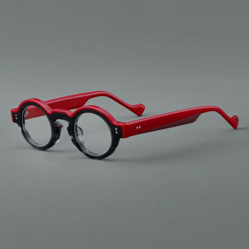 
Montura de gafas retro ovalada de acetato, aros completos profundos y varillas anchas