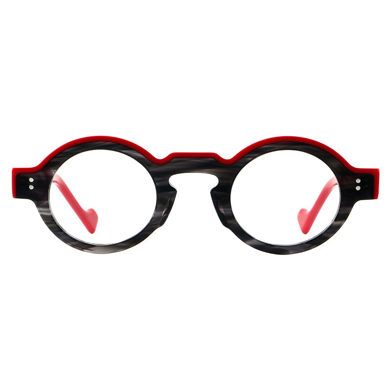 
Montura de gafas retro ovalada de acetato, aros completos profundos y varillas anchas