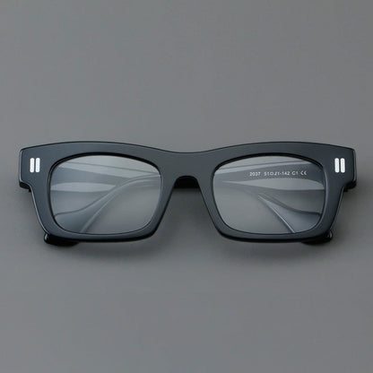 
Monturas de gafas retro rectangulares de acetato con cejas gruesas y detalles de doble barra en las esquinas - Imagen 2