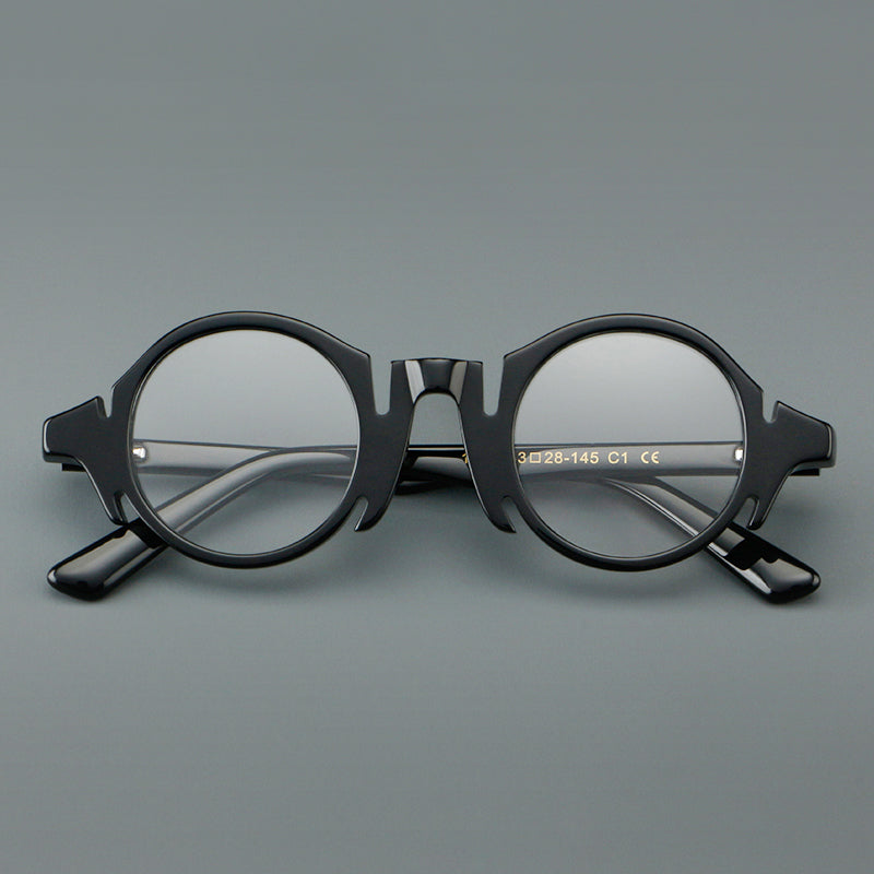 
Montura de gafas redondas de acetato con efecto de madera, frente esculpido y patillas moldeadas - Imagen 5