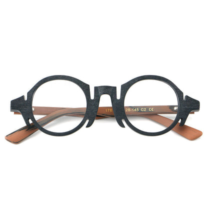 
Montura de gafas redondas de acetato con efecto de madera, frente esculpido y patillas moldeadas - Imagen 7
