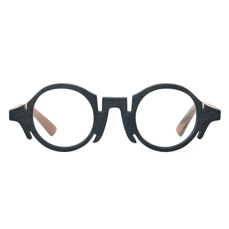 
Montura de gafas redondas de acetato con efecto de madera, frente esculpido y patillas moldeadas - Imagen 8