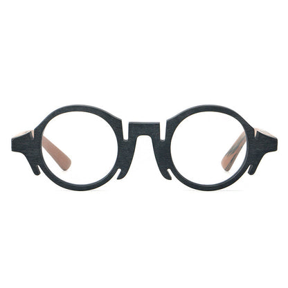 
Montura de gafas redondas de acetato con efecto de madera, frente esculpido y patillas moldeadas - Imagen 8