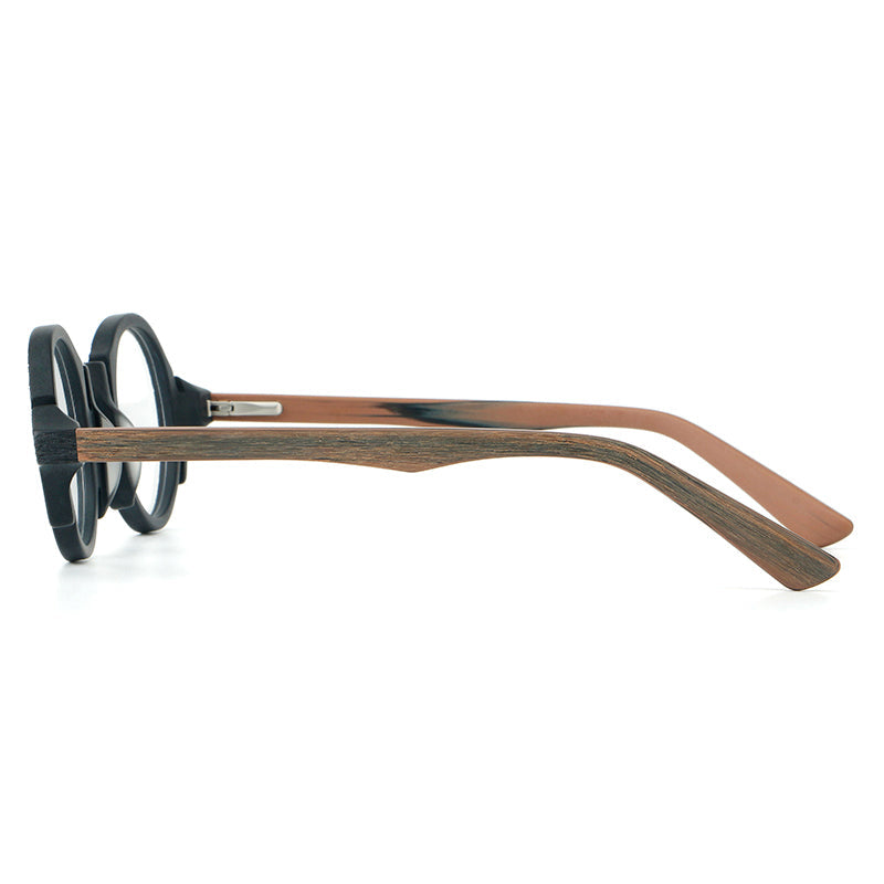 
Montura de gafas redondas de acetato con efecto de madera, frente esculpido y patillas moldeadas - Imagen 9