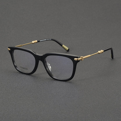
Monturas de gafas retro cuadradas redondeadas con aros completos y detalles metálicos en las esquinas - Imagen 3