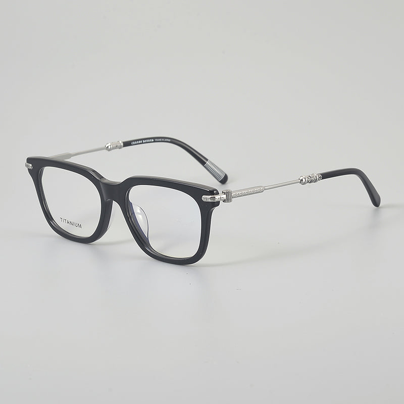 
Monturas de gafas retro cuadradas redondeadas con aros completos y detalles metálicos en las esquinas - Negro y plata