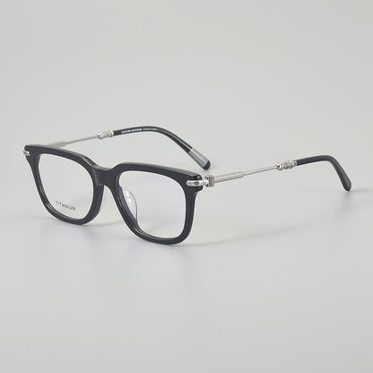 
Monturas de gafas retro cuadradas redondeadas con aros completos y detalles metálicos en las esquinas - Imagen 4