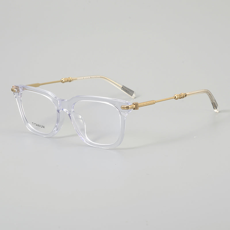 
Monturas de gafas retro cuadradas redondeadas con aros completos y detalles metálicos en las esquinas - Transparente y Oro