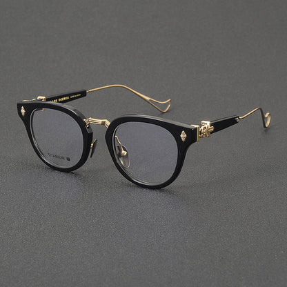 
Monturas de gafas vintage estilo panto con aro completo y varillas metálicas delgadas - Imagen 2