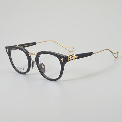 
Monturas de gafas vintage estilo panto con aro completo y varillas metálicas delgadas
