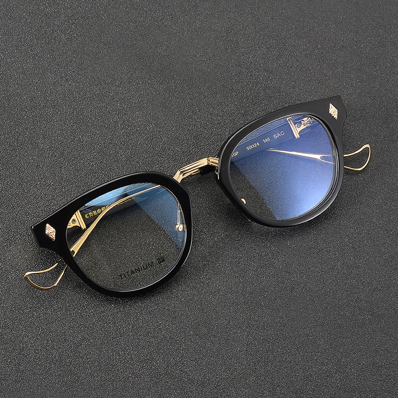 
Monturas de gafas vintage estilo panto con aro completo y varillas metálicas delgadas