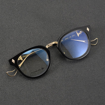 
Monturas de gafas vintage estilo panto con aro completo y varillas metálicas delgadas - Imagen 3