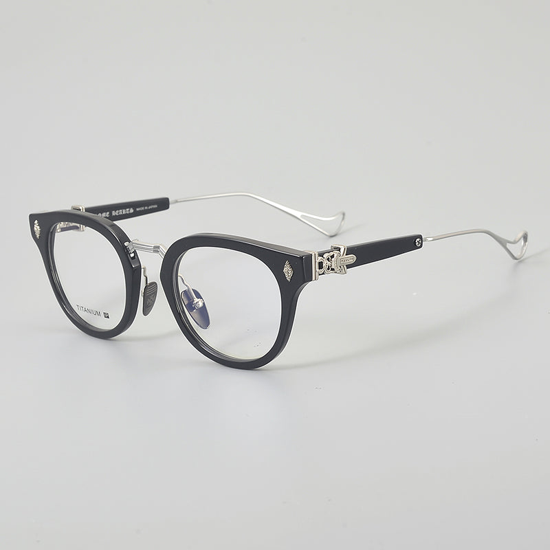 
Monturas de gafas vintage estilo panto con aro completo y varillas metálicas delgadas - Negro y plata