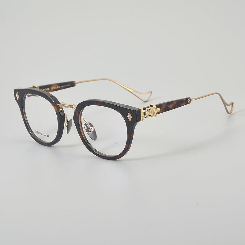 
Monturas de gafas vintage estilo panto con aro completo y varillas metálicas delgadas - Carey y oro