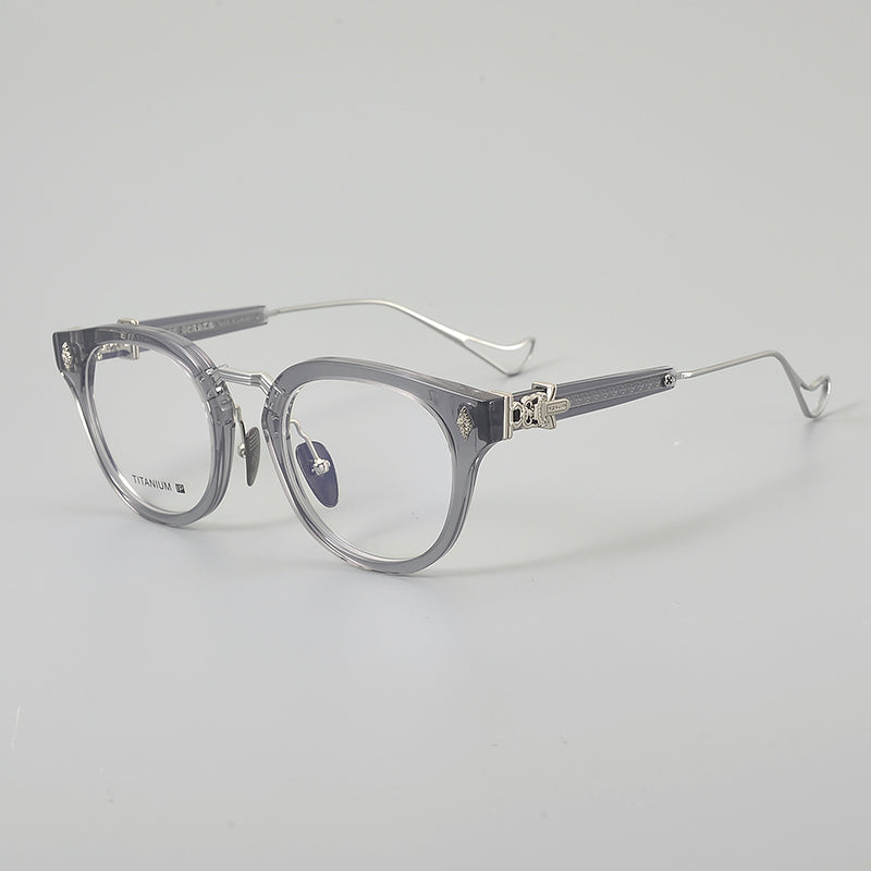 
Monturas de gafas vintage estilo panto con aro completo y varillas metálicas delgadas - Gris transparente y plateado