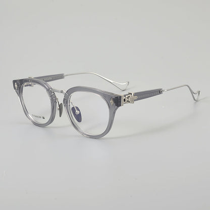 
Monturas de gafas vintage estilo panto con aro completo y varillas metálicas delgadas - Imagen 8