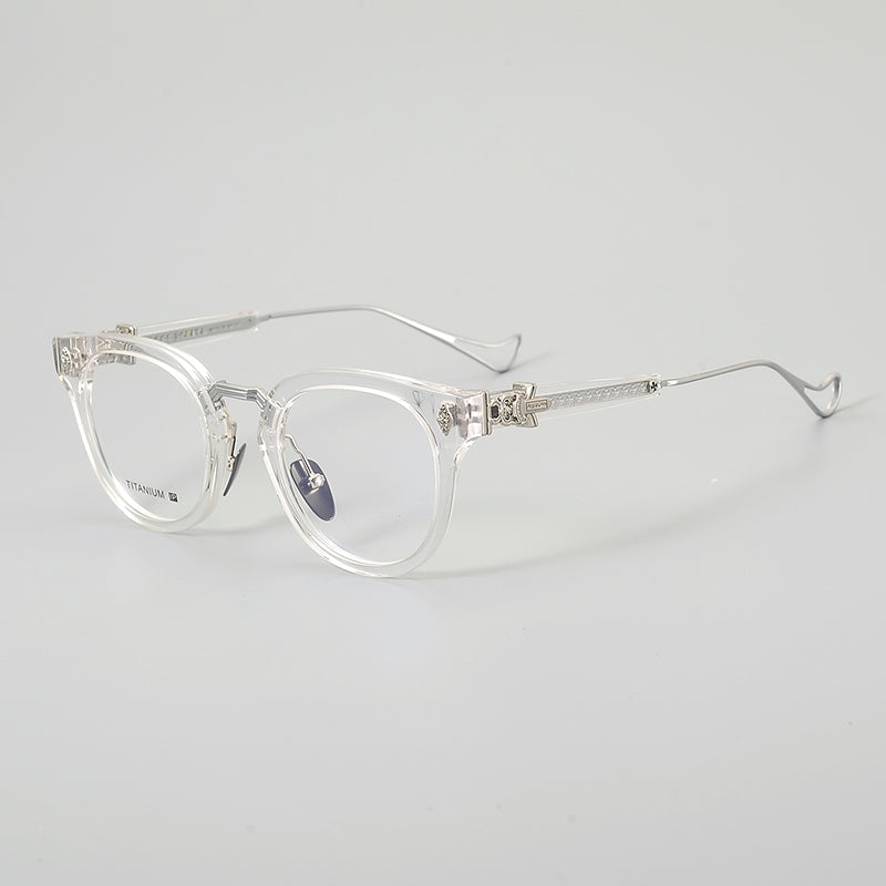 
Monturas de gafas vintage estilo panto con aro completo y varillas metálicas delgadas - Transparente y plateado