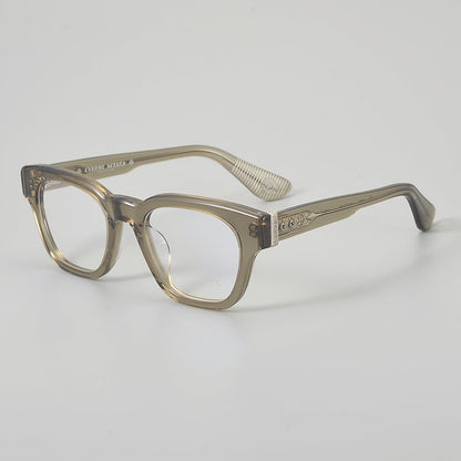 
Monturas de gafas rectangulares de acetato y titanio con esquinas redondeadas y detalles estampados en las varillas - Imagen 6